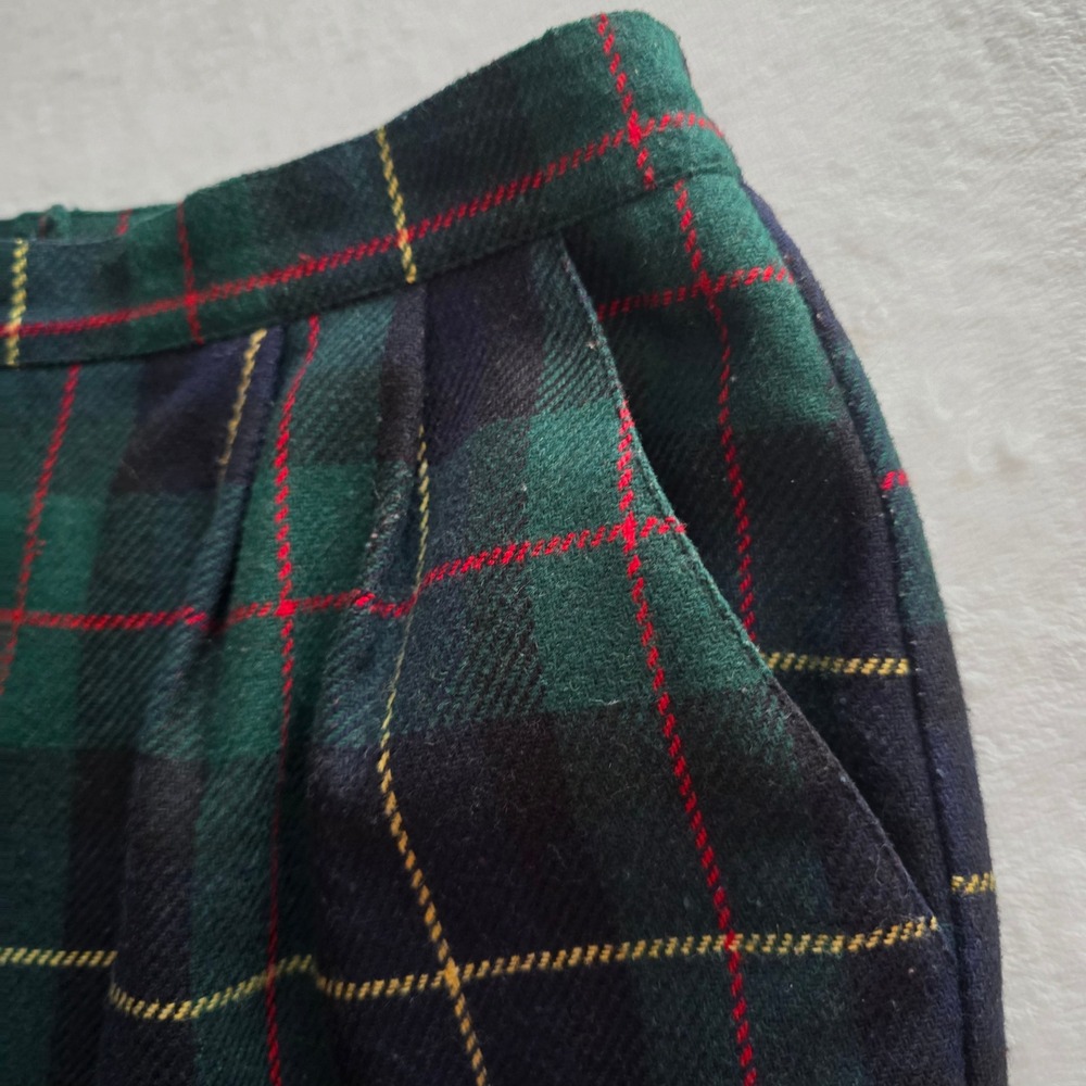 Vintage Katie Brooke Plaid Wool Blend Pencil Skirt Green Navy Tartan Size 14 - Picture 10 of 14